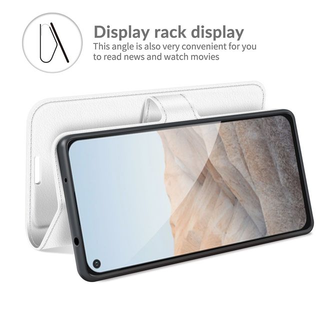 Google Pixel 5a Handy Hülle - Litchi Leder Bookcover Series - weiss