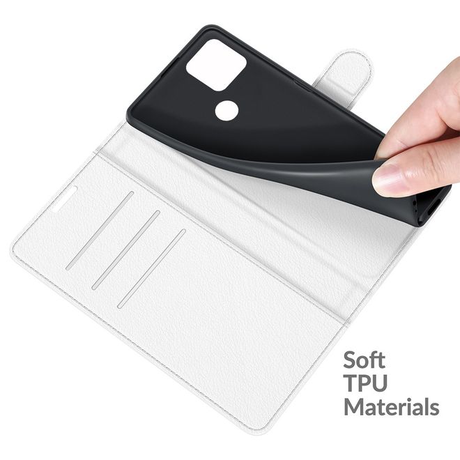 Google Pixel 5a Handy Hülle - Litchi Leder Bookcover Series - weiss