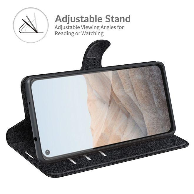 Google Pixel 5a Handy Hülle - Litchi Leder Bookcover Series - schwarz