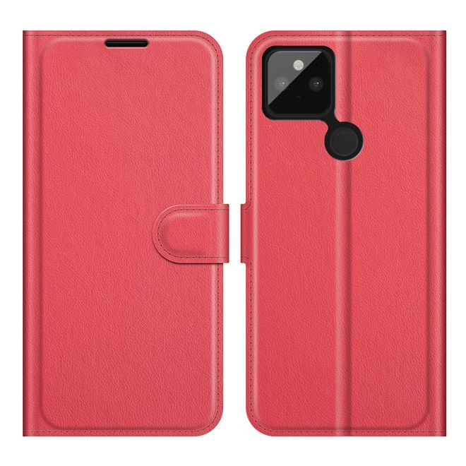 Google Pixel 5a Handy Hülle - Litchi Leder Bookcover Series - rot