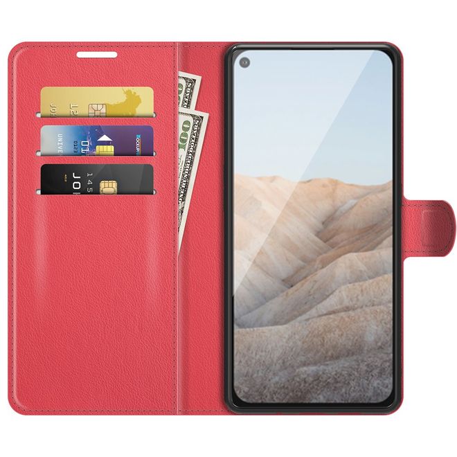 Google Pixel 5a Handy Hülle - Litchi Leder Bookcover Series - rot