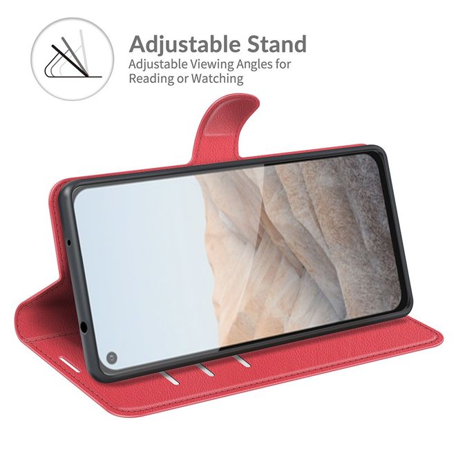 Google Pixel 5a Handy Hülle - Litchi Leder Bookcover Series - rot