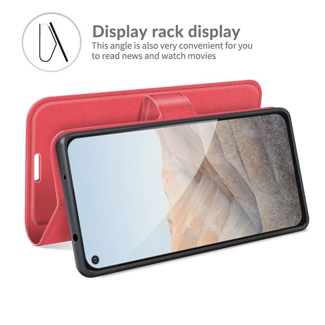 Google Pixel 5a Handy Hülle - Litchi Leder Bookcover Series - rot