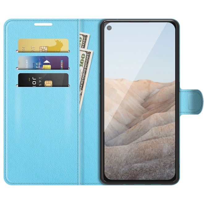 Google Pixel 5a Handy Hülle - Litchi Leder Bookcover Series - blau