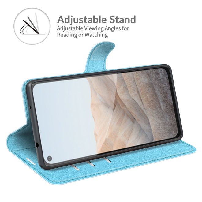 Google Pixel 5a Handy Hülle - Litchi Leder Bookcover Series - blau