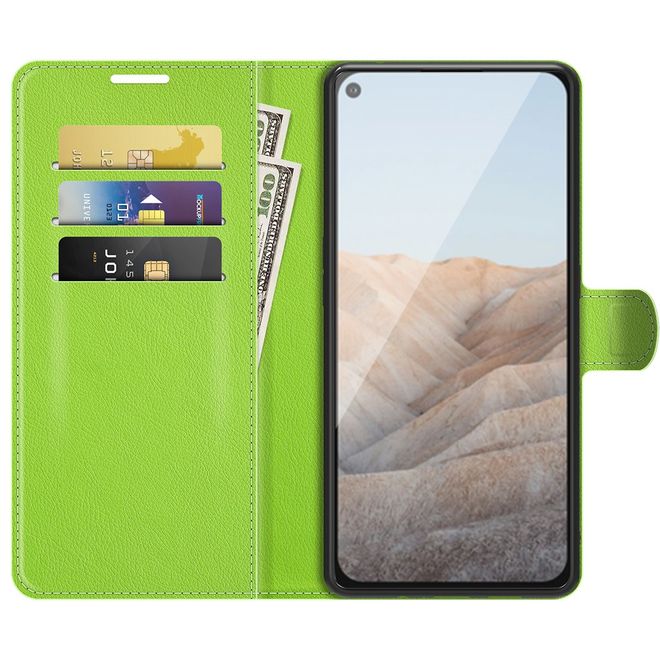 Google Pixel 5a Handy Hülle - Litchi Leder Bookcover Series - grün