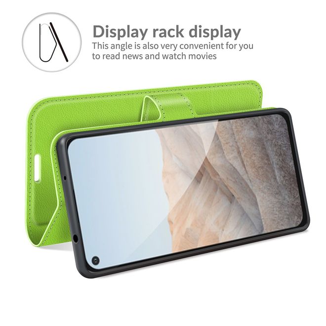 Google Pixel 5a Handy Hülle - Litchi Leder Bookcover Series - grün