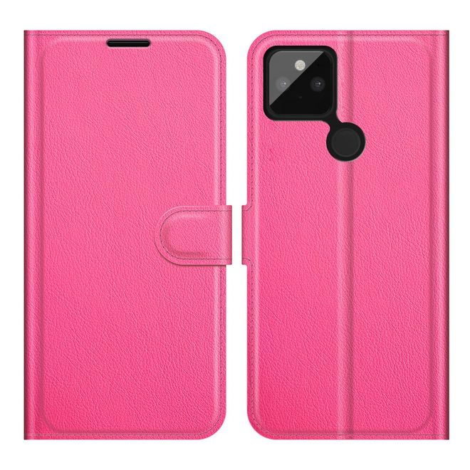 Google Pixel 5a Handy Hülle - Litchi Leder Bookcover Series - rosa