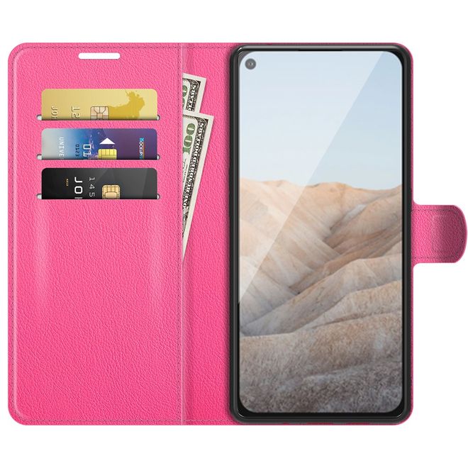 Google Pixel 5a Handy Hülle - Litchi Leder Bookcover Series - rosa