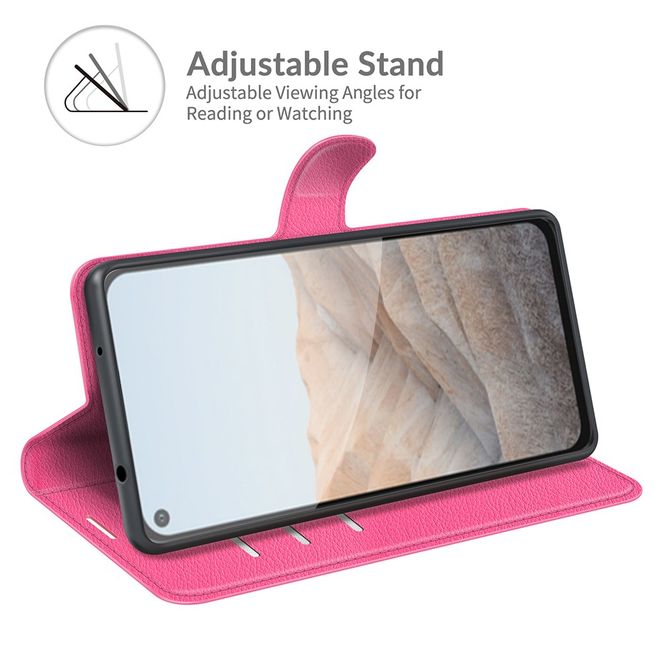 Google Pixel 5a Handy Hülle - Litchi Leder Bookcover Series - rosa