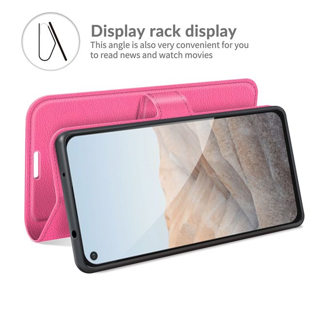 Google Pixel 5a Handy Hülle - Litchi Leder Bookcover Series - rosa