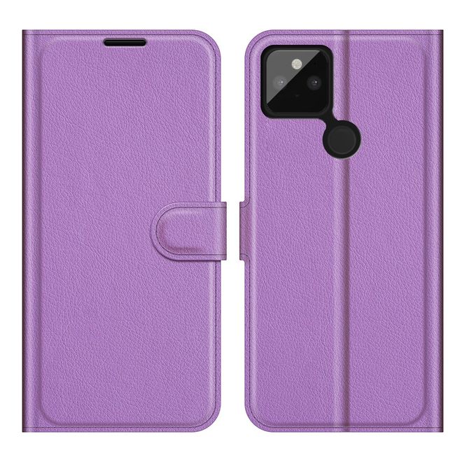 Google Pixel 5a Handy Hülle - Litchi Leder Bookcover Series - purpur
