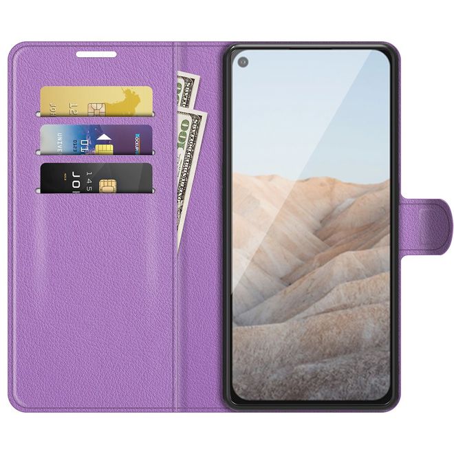 Google Pixel 5a Handy Hülle - Litchi Leder Bookcover Series - purpur