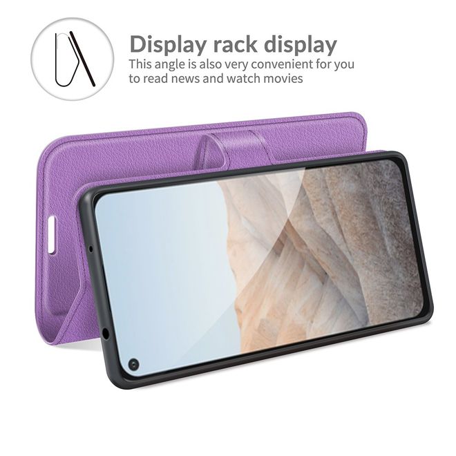 Google Pixel 5a Handy Hülle - Litchi Leder Bookcover Series - purpur