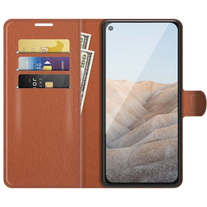Google Pixel 5a Handy Hülle - Litchi Leder Bookcover Series - braun