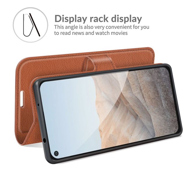 Google Pixel 5a Handy Hülle - Litchi Leder Bookcover Series - braun