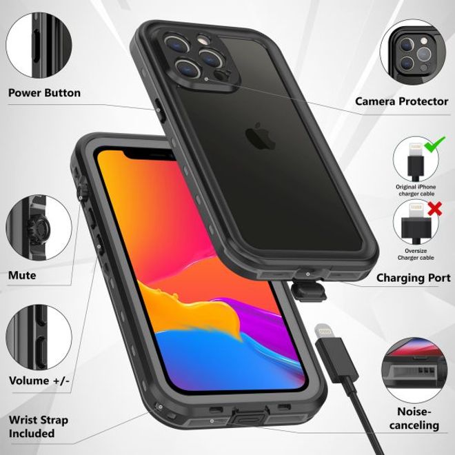 iPhone 13 Pro Max - 360 Grad Outdoor Hülle - Allwetterschutz (wasserdicht & stossfest) - schwarz