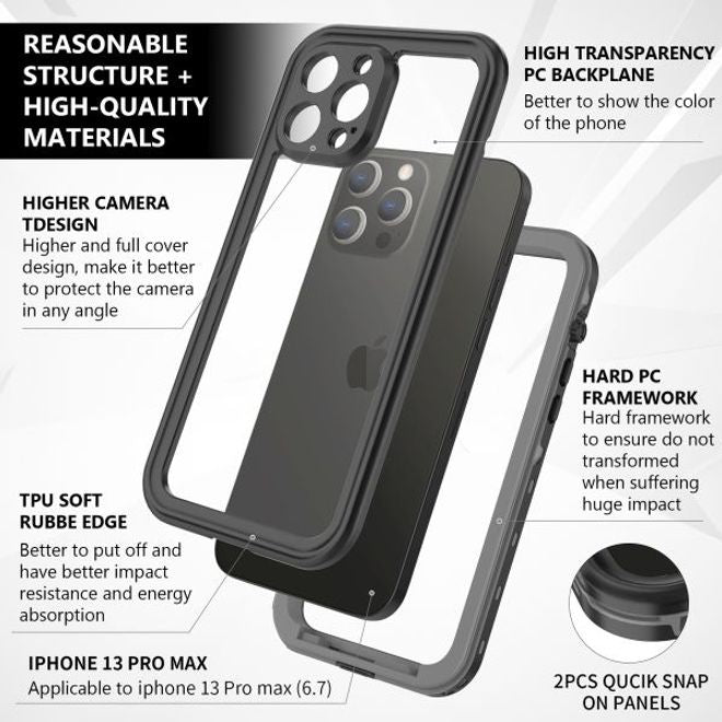 iPhone 13 Pro Max - 360 Grad Outdoor Hülle - Allwetterschutz (wasserdicht & stossfest) - schwarz
