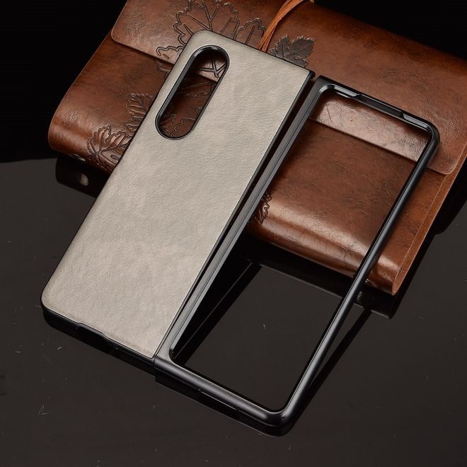 Samsung Galaxy Z Fold3 Hülle - Litchi Leder Hardcase - grau