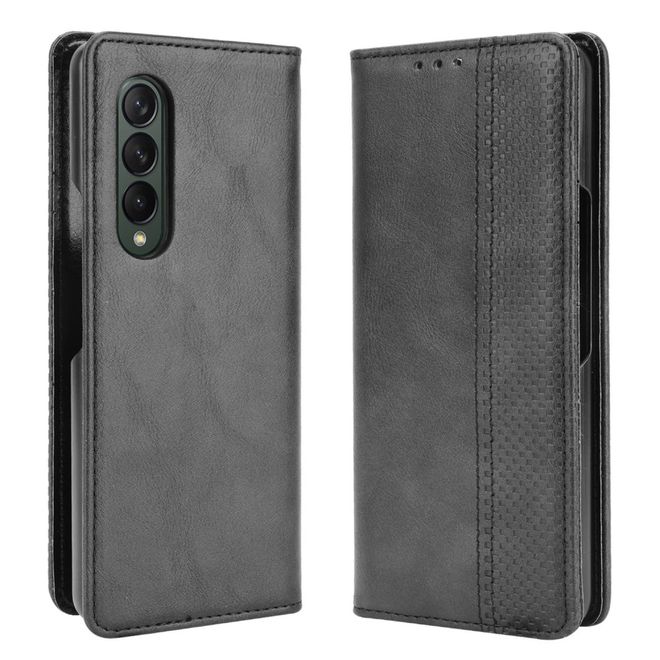 Samsung Galaxy Z Fold3 Hülle - Retro Leder Bookcover - schwarz