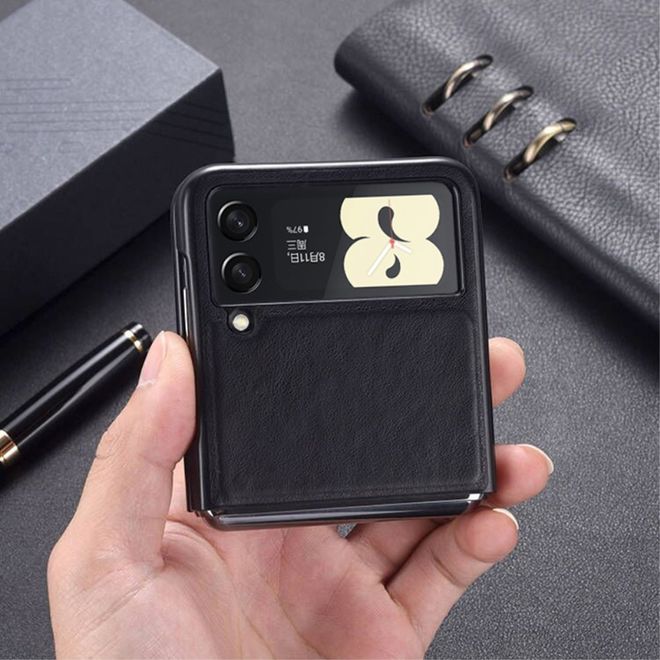 Samsung Galaxy Z Flip3 5G Hülle - Leder Hardcase - schwarz