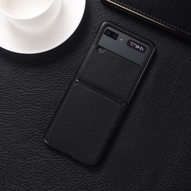 Samsung Galaxy Z Flip3 5G Hülle - Echtleder Hardcase - schwarz