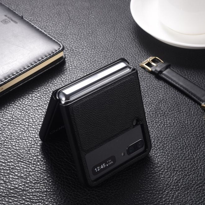 Samsung Galaxy Z Flip3 5G Hülle - Echtleder Hardcase - schwarz