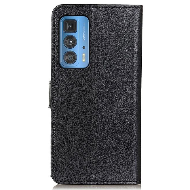 Motorola Edge 20 Pro Handy Hülle - Litchi Leder Bookcover Series - schwarz