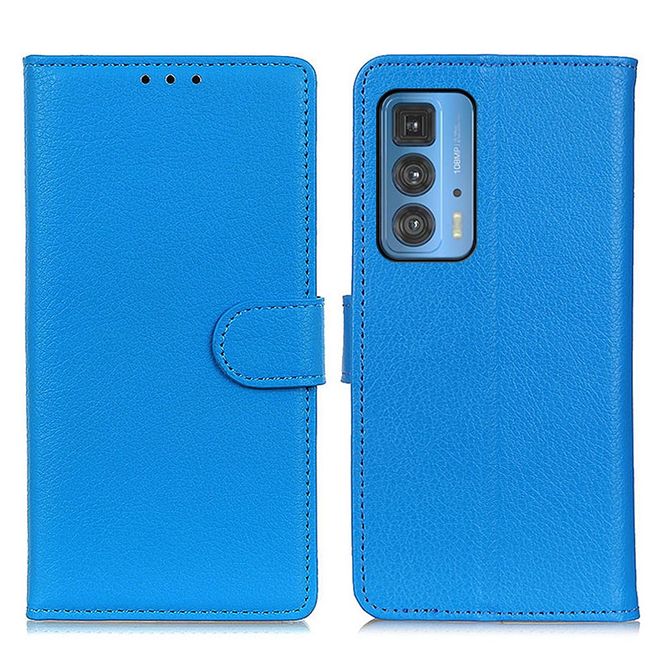Motorola Edge 20 Pro Handy Hülle - Litchi Leder Bookcover Series - blau