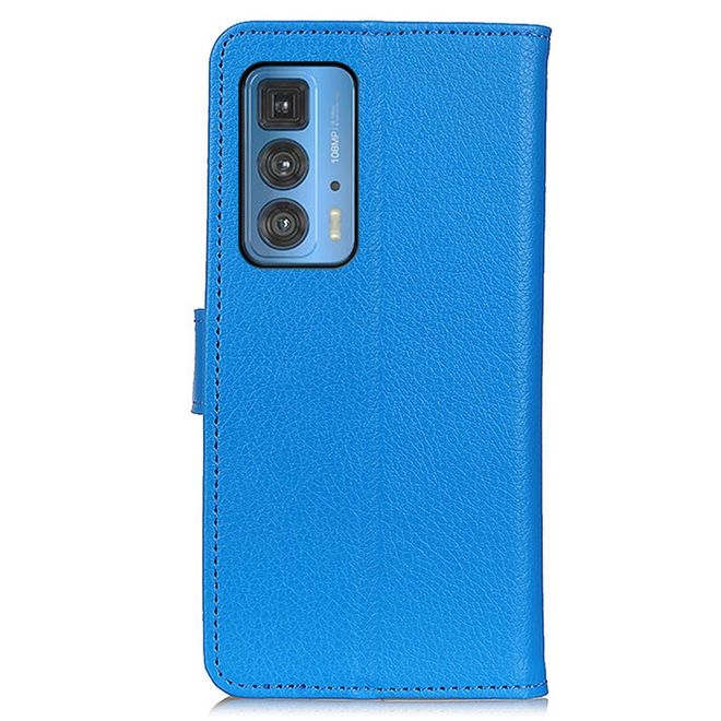 Motorola Edge 20 Pro Handy Hülle - Litchi Leder Bookcover Series - blau