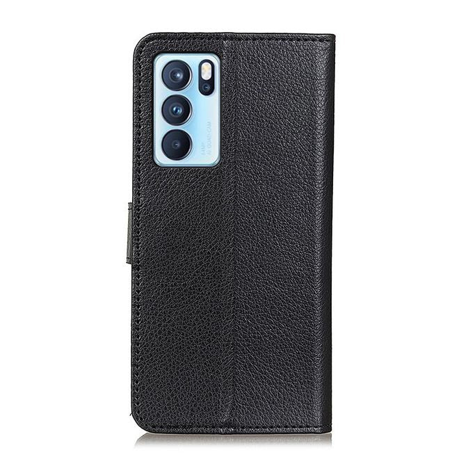 Oppo Reno6 Pro Handy Hülle - Litchi Leder Bookcover Series - schwarz