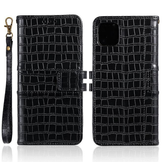 Étui pour iPhone 13 Pro - Étui en cuir - Motif crocodile - Noir