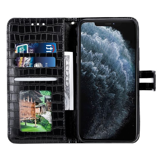 Étui pour iPhone 13 Pro - Étui en cuir - Motif crocodile - Noir