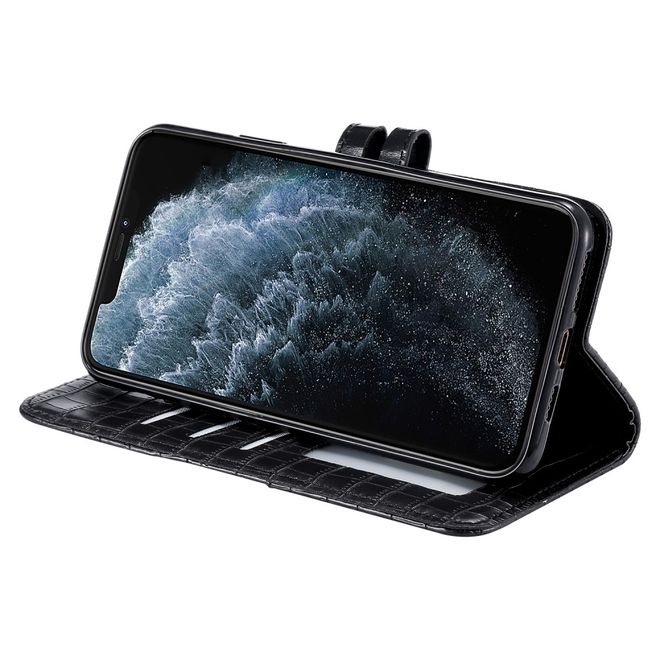 Étui pour iPhone 13 Pro - Étui en cuir - Motif crocodile - Noir