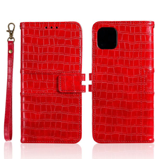 iPhone 13 Pro Case - Leather Case - with Crocodile Pattern - Red