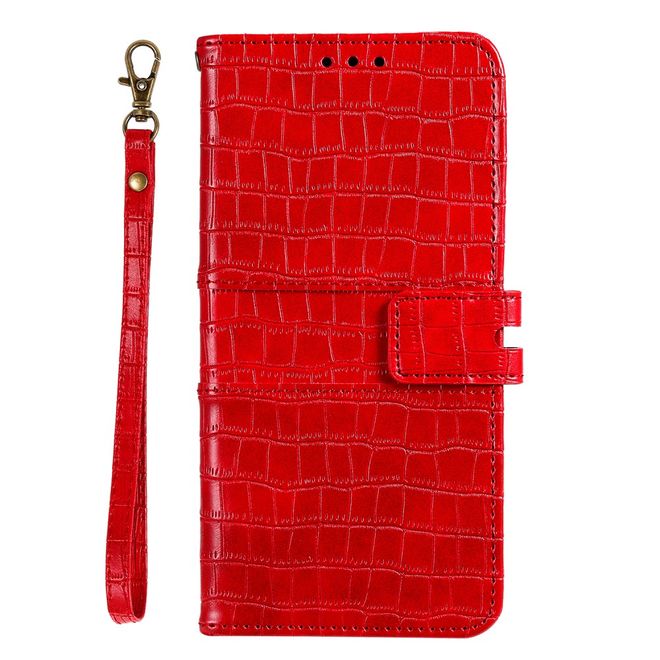 iPhone 13 Pro Case - Leather Case - with Crocodile Pattern - Red