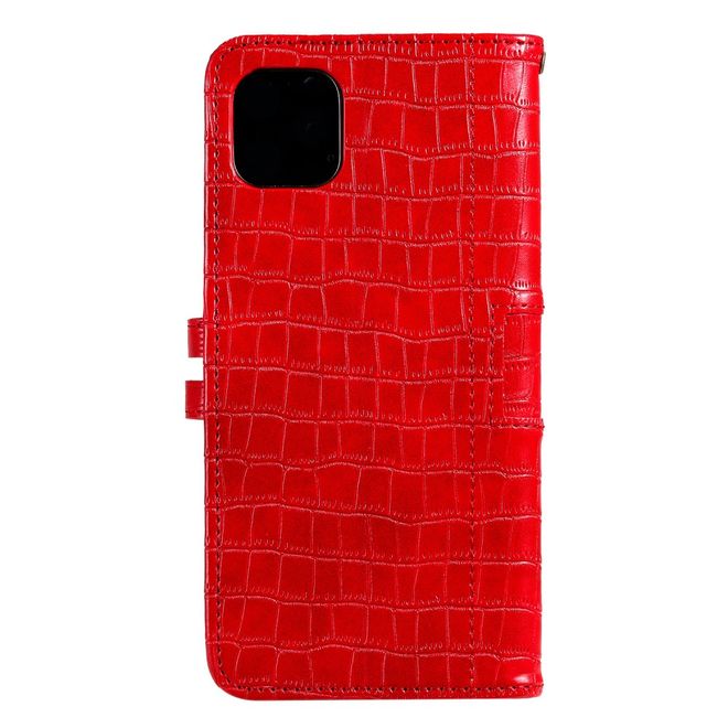iPhone 13 Pro Case - Leather Case - with Crocodile Pattern - Red