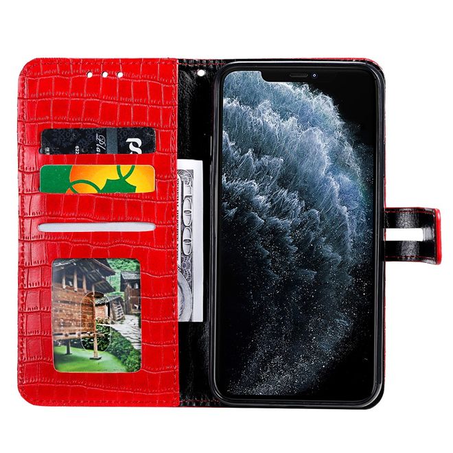 iPhone 13 Pro Case - Leather Case - with Crocodile Pattern - Red