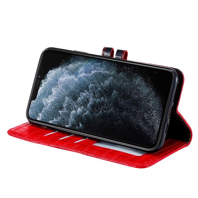 iPhone 13 Pro Case - Leather Case - with Crocodile Pattern - Red