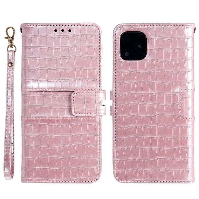 Étui pour iPhone 13 Pro - Étui en cuir - Motif crocodile - Or rose