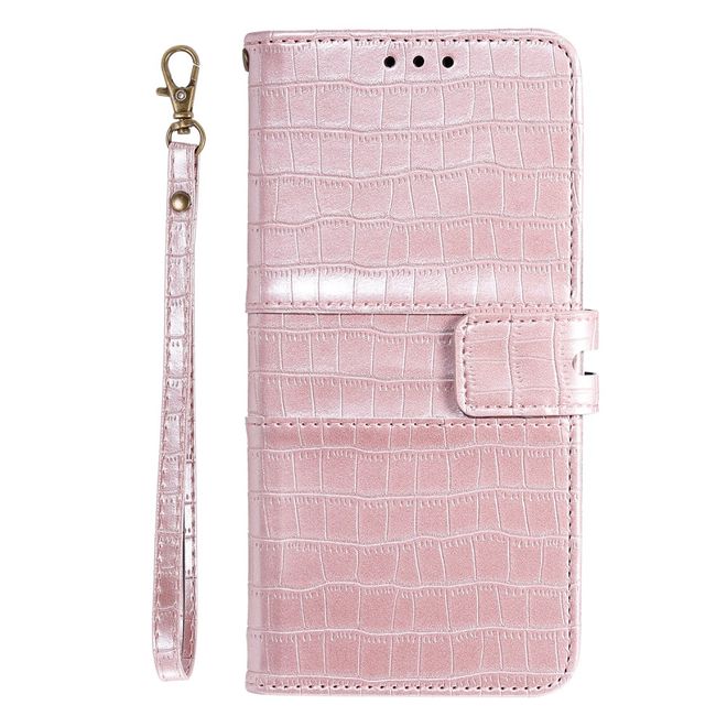Étui pour iPhone 13 Pro - Étui en cuir - Motif crocodile - Or rose