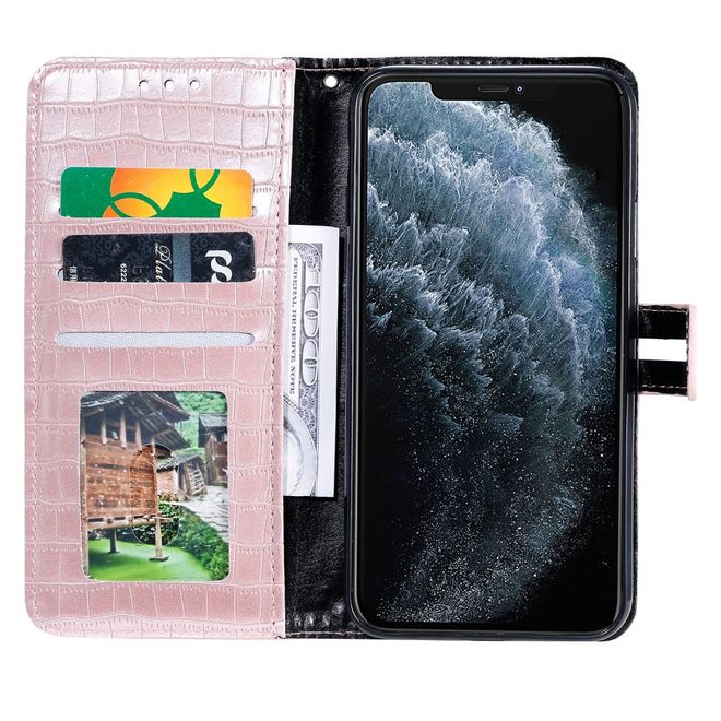 Étui pour iPhone 13 Pro - Étui en cuir - Motif crocodile - Or rose