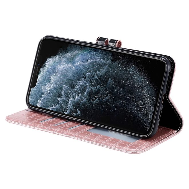 Étui pour iPhone 13 Pro - Étui en cuir - Motif crocodile - Or rose