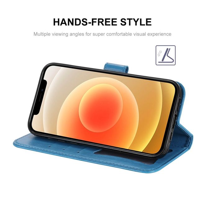 Hat Prince - iPhone 13 Pro Max Hülle - Leder Bookcover - mit Blumenmuster - blau