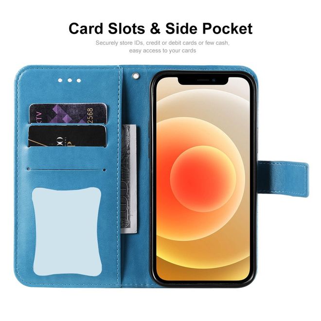 Hat Prince - iPhone 13 Pro Max Hülle - Leder Bookcover - mit Blumenmuster - blau