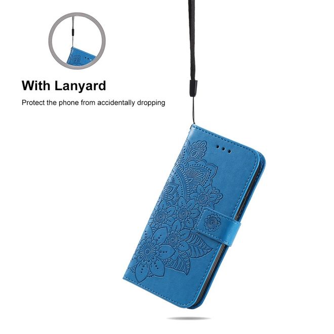 Hat Prince - iPhone 13 Pro Max Hülle - Leder Bookcover - mit Blumenmuster - blau