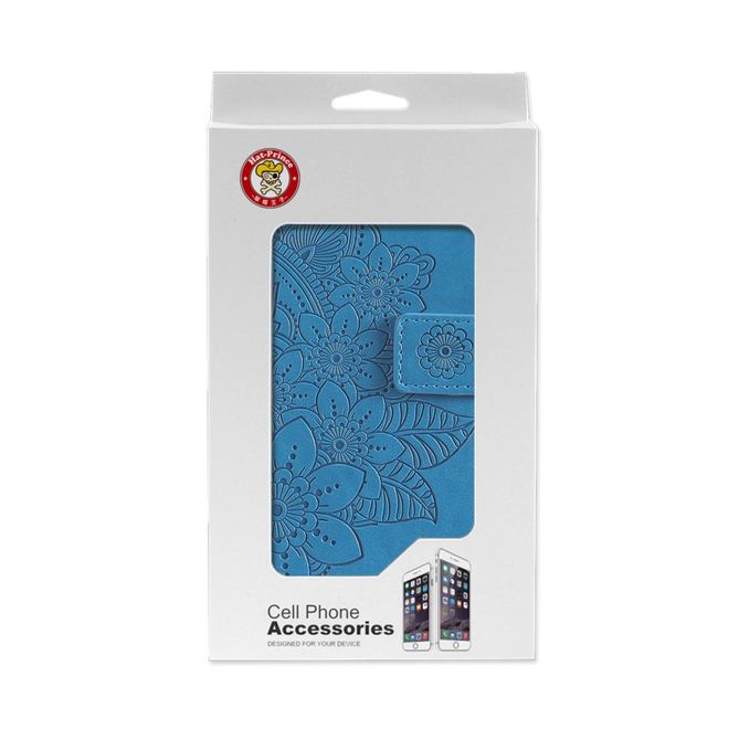 Hat Prince - iPhone 13 Pro Max Hülle - Leder Bookcover - mit Blumenmuster - blau