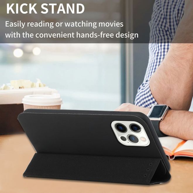 iPhone 13 Pro Hülle - dreifach faltbares Leder Bookcover - schwarz