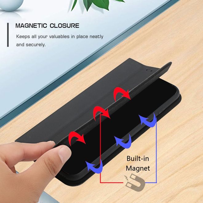 iPhone 13 Pro Hülle - dreifach faltbares Leder Bookcover - schwarz