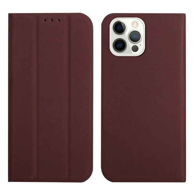 iPhone 13 Pro Case - Tri-fold Leather Book Cover - Brown